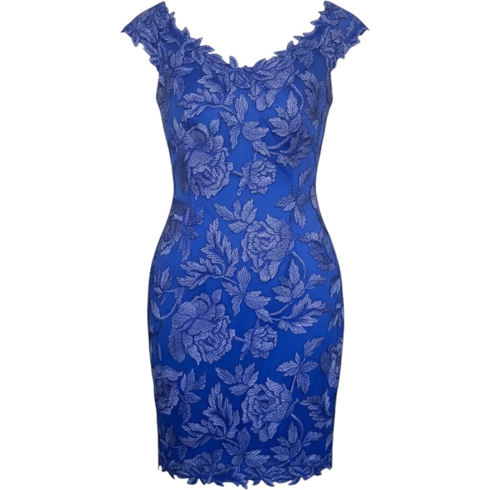 Tadashi Shoji Dress Women 4 Royal‎ Blue Floral Embroidered Lace Cocktail Wedding